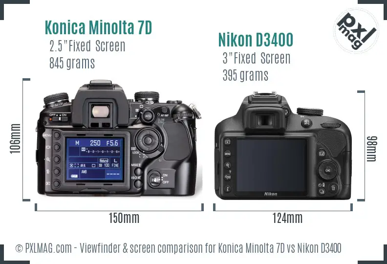 Konica Minolta 7D vs Nikon D3400 Screen and Viewfinder comparison Konica Minolta 7D vs Nikon D3400 Screen and Viewfinder comparison