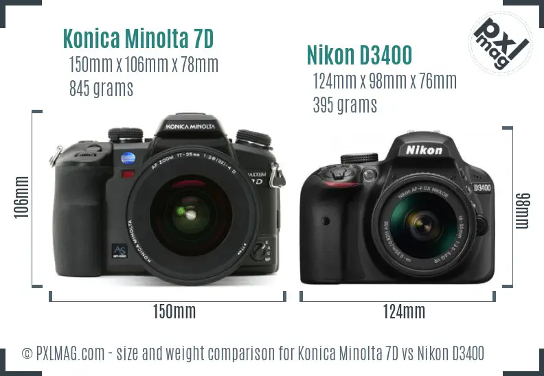 Konica Minolta 7D vs Nikon D3400 size comparison Konica Minolta 7D vs Nikon D3400 size comparison