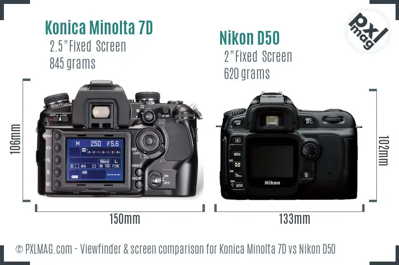 Konica Minolta 7D vs Nikon D50 Screen and Viewfinder comparison