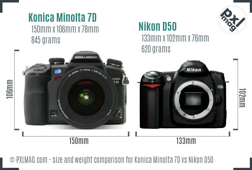 Konica Minolta 7D vs Nikon D50 size comparison