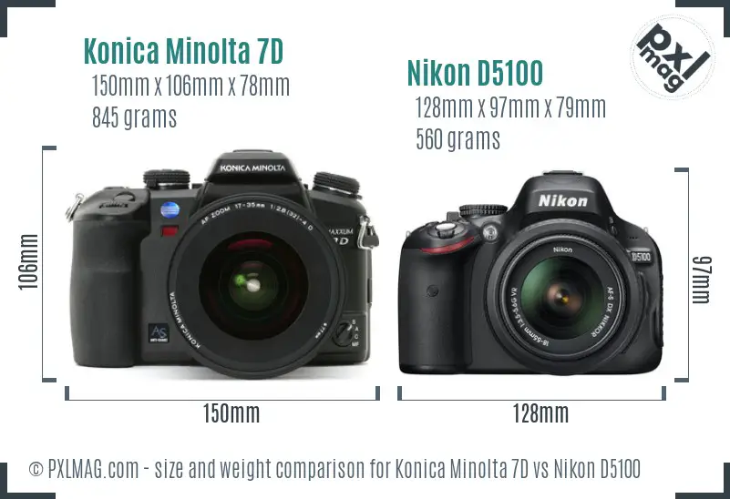 Konica Minolta 7D vs Nikon D5100 size comparison