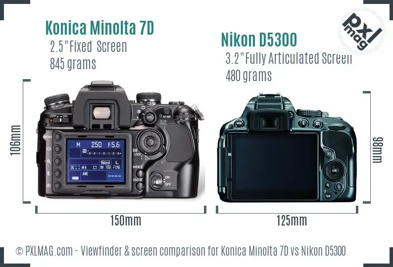 Konica Minolta 7D vs Nikon D5300 Screen and Viewfinder comparison