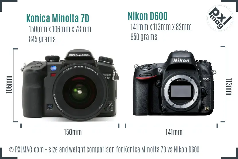 Konica Minolta 7D vs Nikon D600 size comparison Konica Minolta 7D vs Nikon D600 size comparison