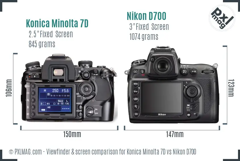 Konica Minolta 7D vs Nikon D700 Screen and Viewfinder comparison