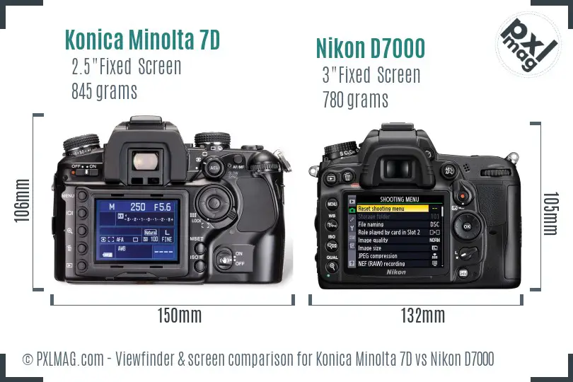 Konica Minolta 7D vs Nikon D7000 Screen and Viewfinder comparison