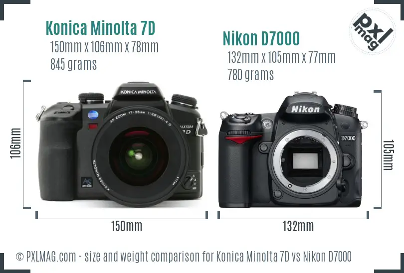 Konica Minolta 7D vs Nikon D7000 size comparison