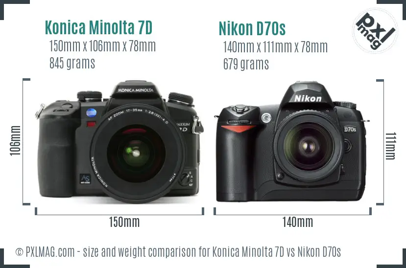 Konica Minolta 7D vs Nikon D70s size comparison