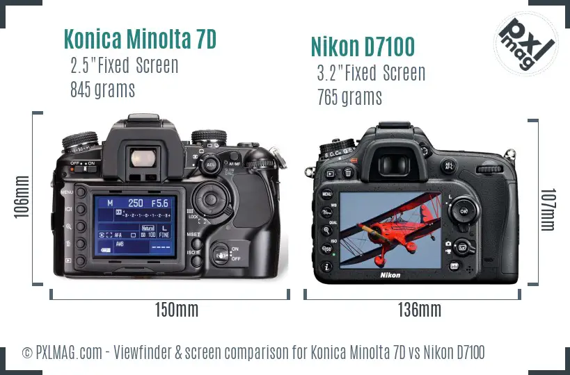 Konica Minolta 7D vs Nikon D7100 Screen and Viewfinder comparison