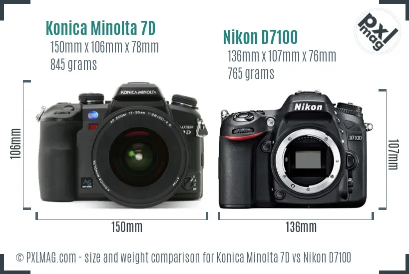 Konica Minolta 7D vs Nikon D7100 size comparison