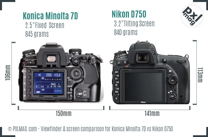 Konica Minolta 7D vs Nikon D750 Screen and Viewfinder comparison