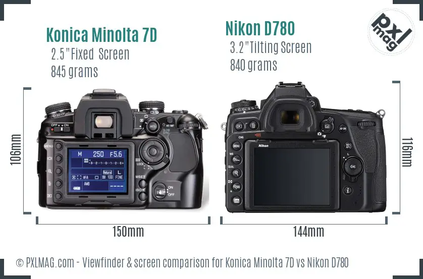Konica Minolta 7D vs Nikon D780 Screen and Viewfinder comparison