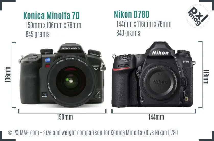 Konica Minolta 7D vs Nikon D780 size comparison