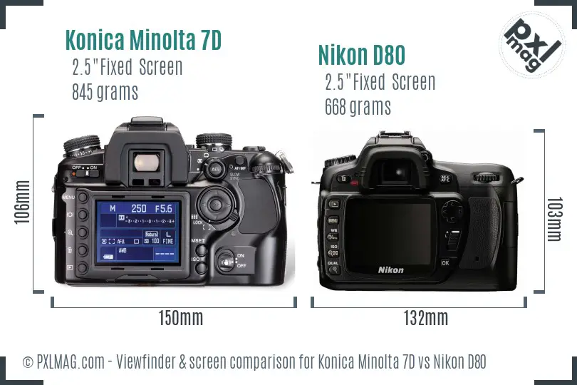 Konica Minolta 7D vs Nikon D80 Screen and Viewfinder comparison
