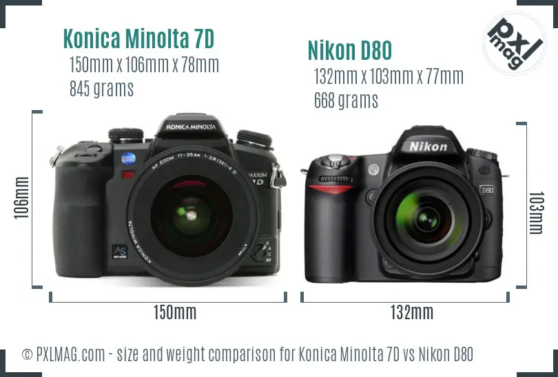 Konica Minolta 7D vs Nikon D80 size comparison