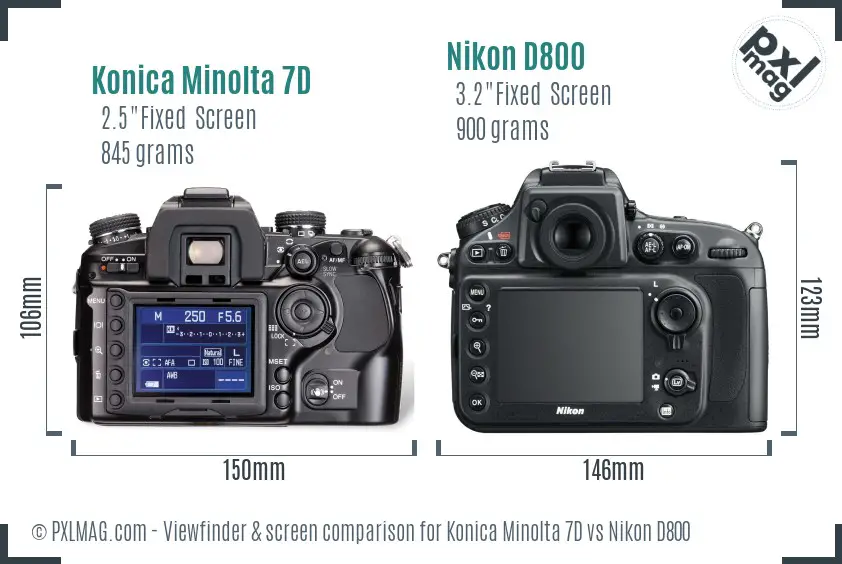 Konica Minolta 7D vs Nikon D800 Screen and Viewfinder comparison