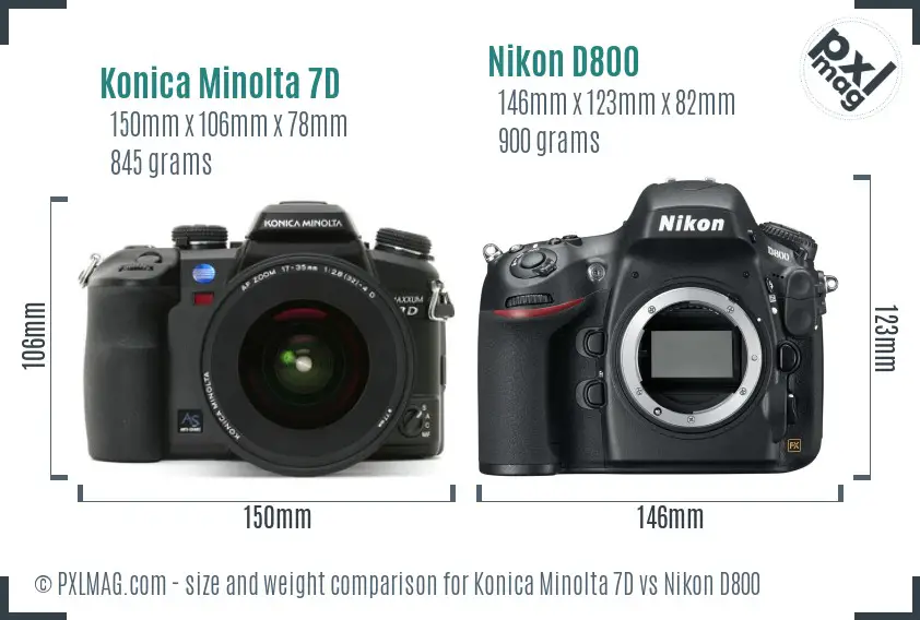 Konica Minolta 7D vs Nikon D800 size comparison