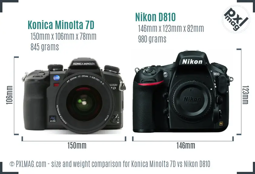 Konica Minolta 7D vs Nikon D810 size comparison