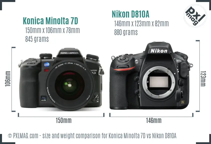 Konica Minolta 7D vs Nikon D810A size comparison