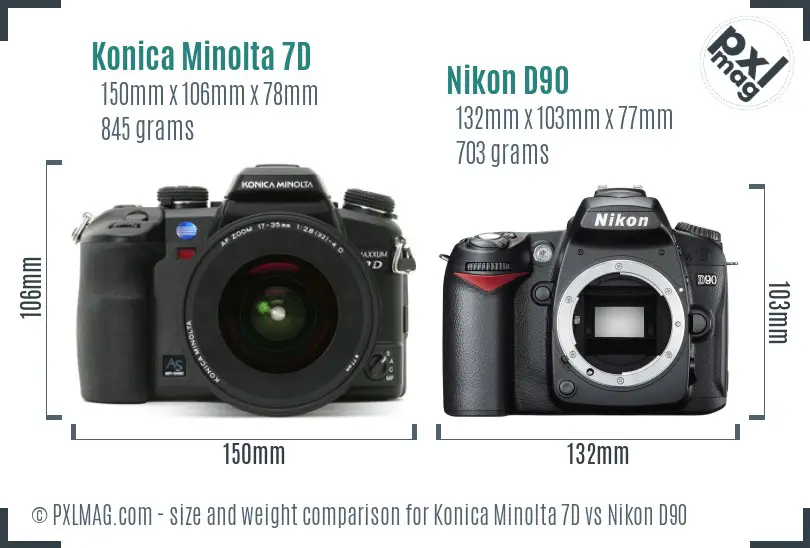 Konica Minolta 7D vs Nikon D90 size comparison