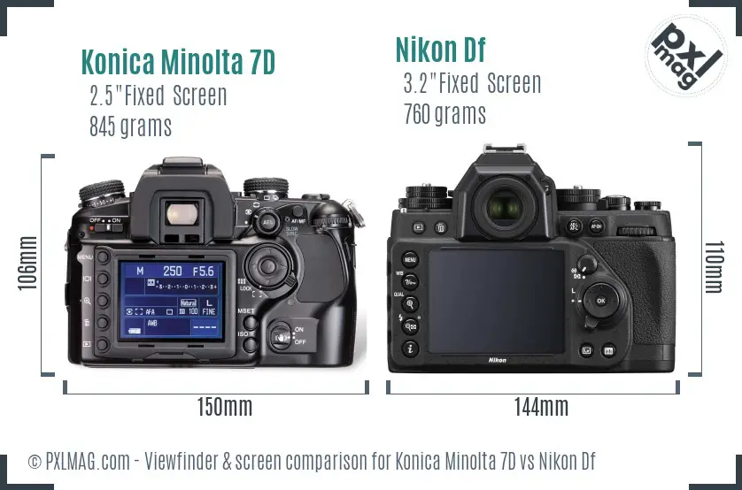 Konica Minolta 7D vs Nikon Df Screen and Viewfinder comparison