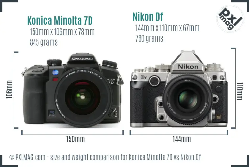 Konica Minolta 7D vs Nikon Df size comparison