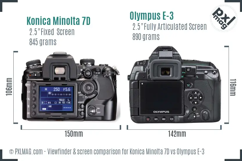 Konica Minolta 7D vs Olympus E-3 Screen and Viewfinder comparison