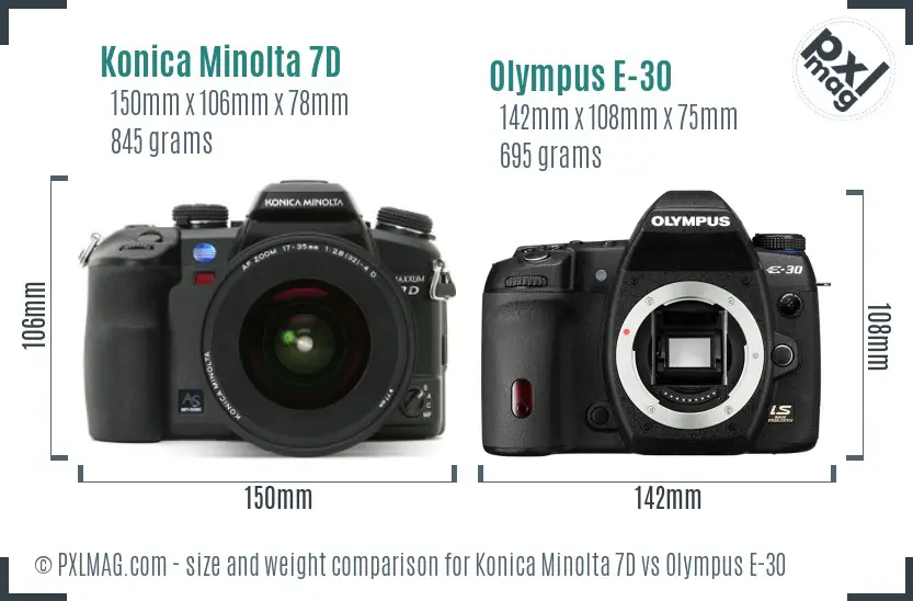 Konica Minolta 7D vs Olympus E-30 size comparison