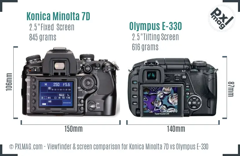 Konica Minolta 7D vs Olympus E-330 Screen and Viewfinder comparison