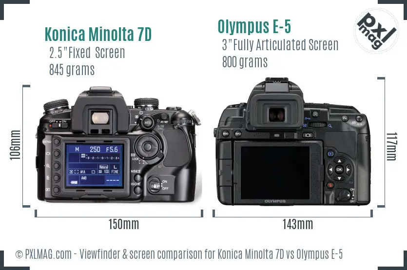 Konica Minolta 7D vs Olympus E-5 Screen and Viewfinder comparison