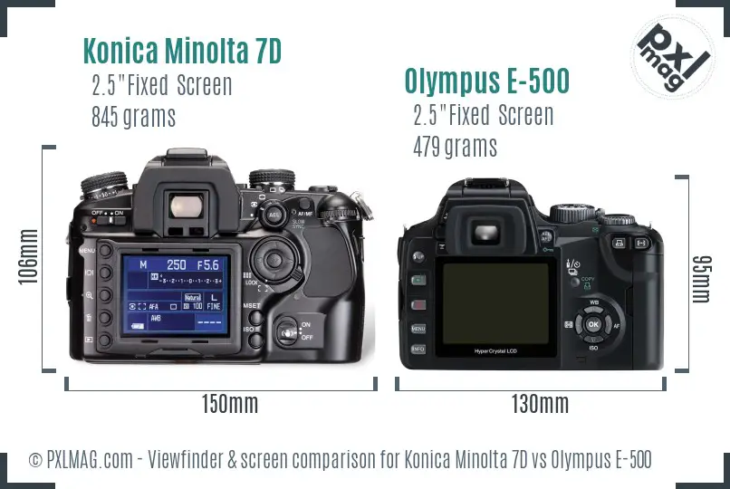 Konica Minolta 7D vs Olympus E-500 Screen and Viewfinder comparison