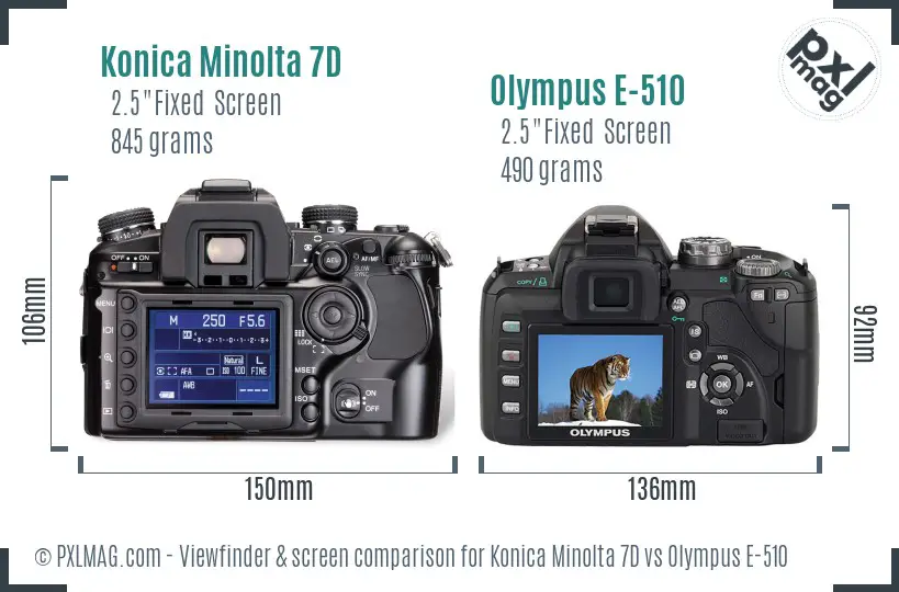 Konica Minolta 7D vs Olympus E-510 Screen and Viewfinder comparison Konica Minolta 7D vs Olympus E-510 Screen and Viewfinder comparison