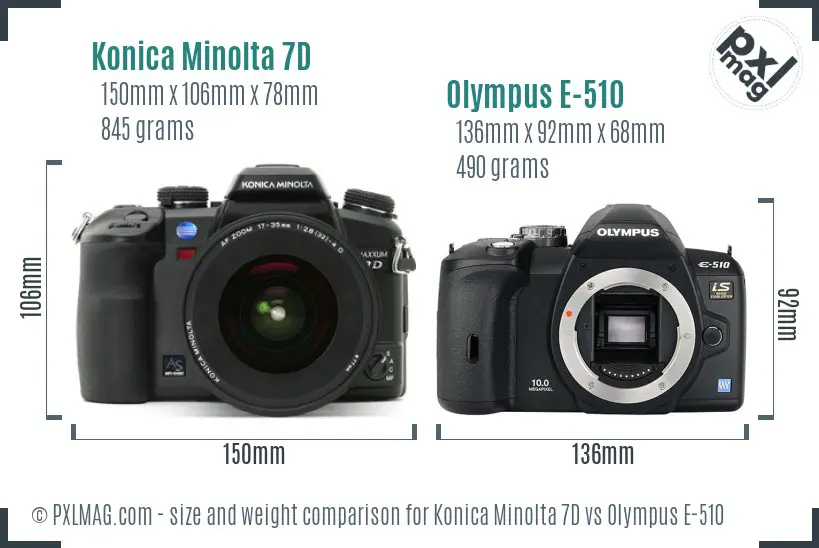 Konica Minolta 7D vs Olympus E-510 size comparison Konica Minolta 7D vs Olympus E-510 size comparison