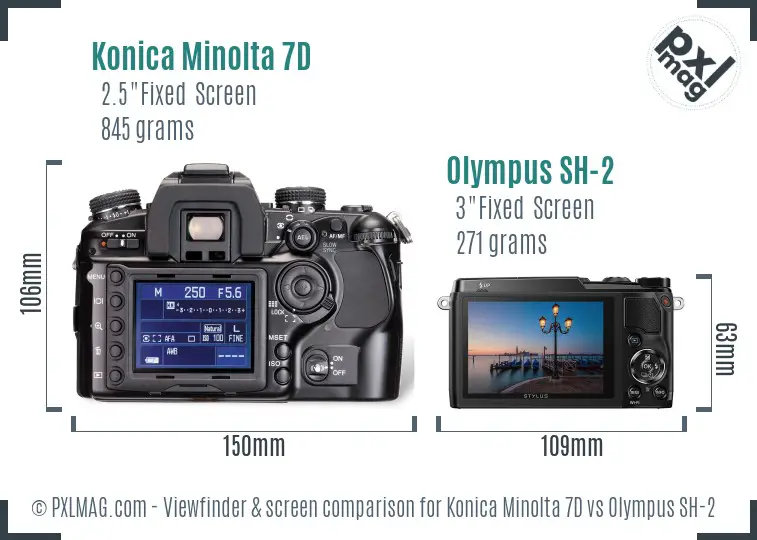Konica Minolta 7D vs Olympus SH-2 Screen and Viewfinder comparison