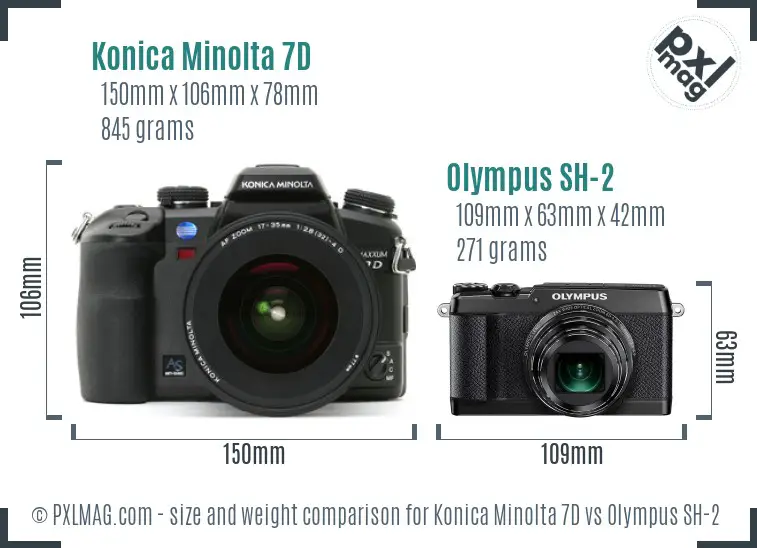 Konica Minolta 7D vs Olympus SH-2 size comparison