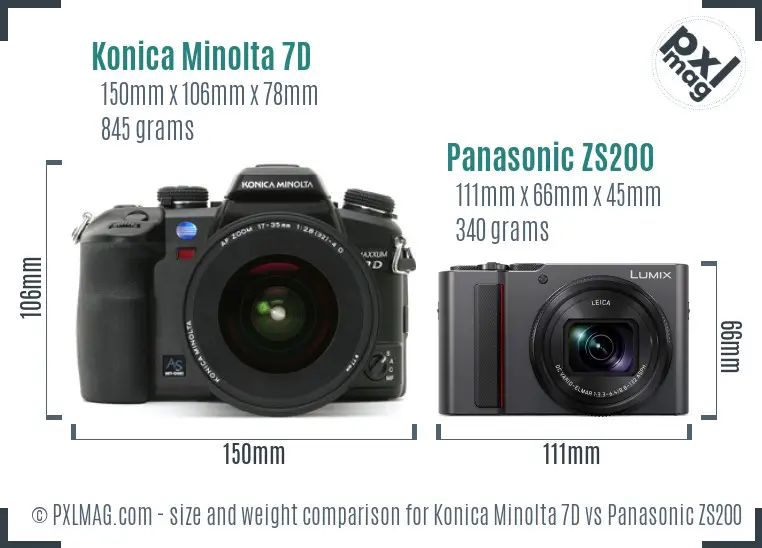 Konica Minolta 7D vs Panasonic ZS200 size comparison