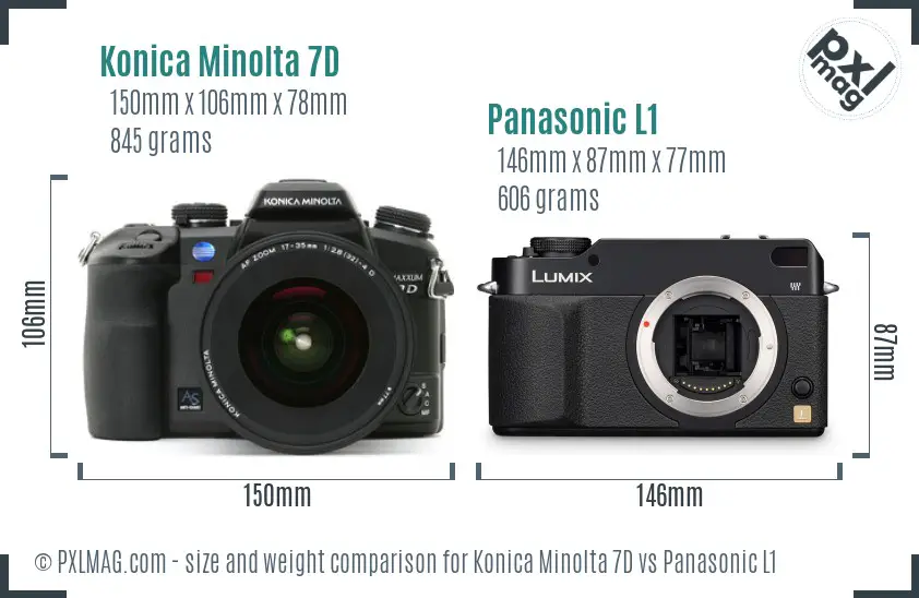 Konica Minolta 7D vs Panasonic L1 size comparison