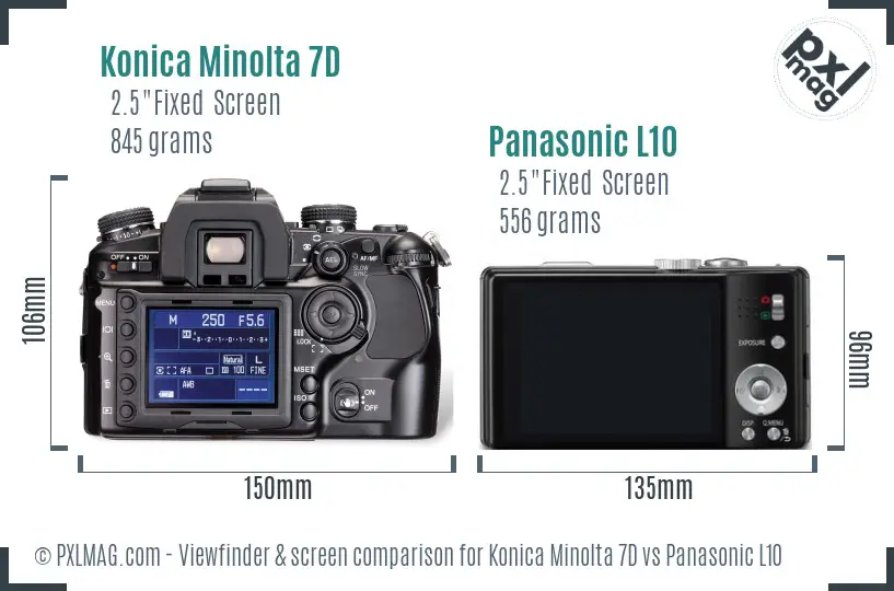 Konica Minolta 7D vs Panasonic L10 Screen and Viewfinder comparison