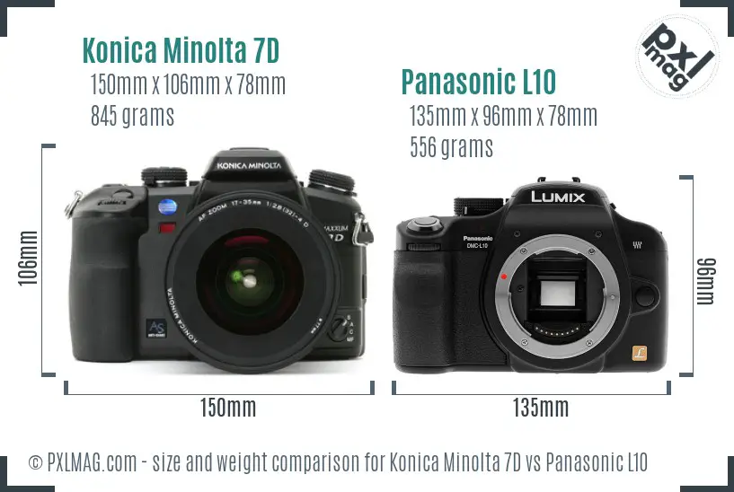 Konica Minolta 7D vs Panasonic L10 size comparison