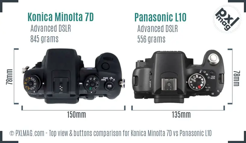 Konica Minolta 7D vs Panasonic L10 top view buttons comparison