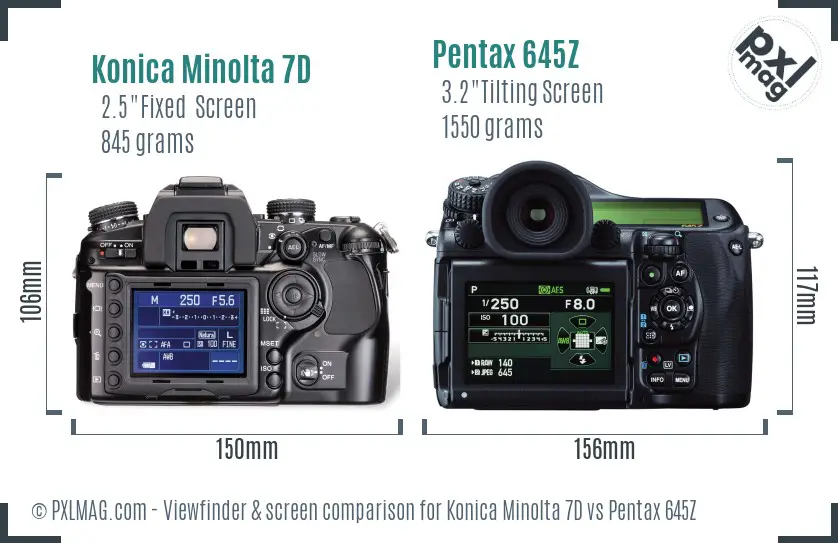Konica Minolta 7D vs Pentax 645Z Screen and Viewfinder comparison