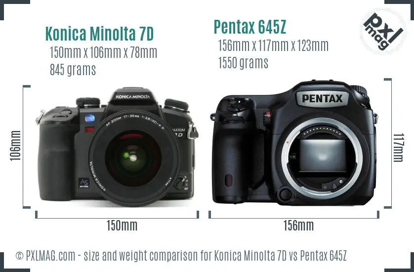 Konica Minolta 7D vs Pentax 645Z size comparison