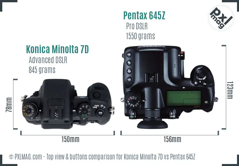 Konica Minolta 7D vs Pentax 645Z top view buttons comparison