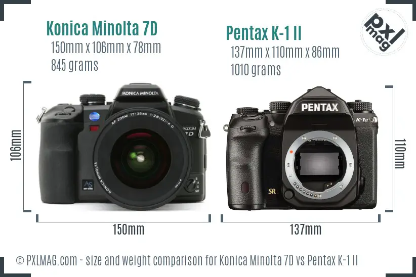 Konica Minolta 7D vs Pentax K-1 II size comparison