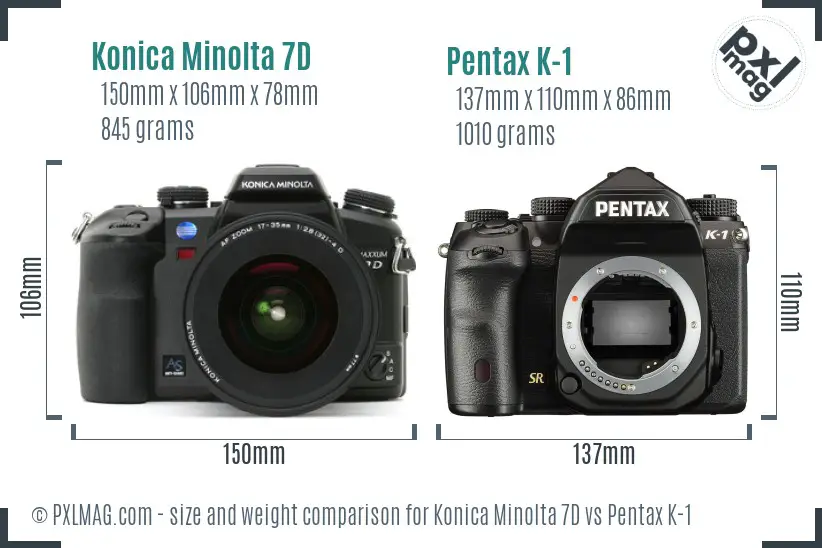 Konica Minolta 7D vs Pentax K-1 size comparison