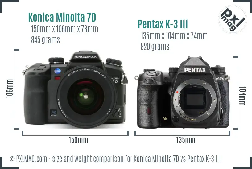 Konica Minolta 7D vs Pentax K-3 III size comparison