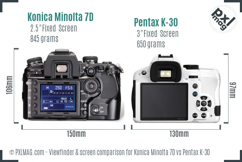 Konica Minolta 7D vs Pentax K-30 Screen and Viewfinder comparison