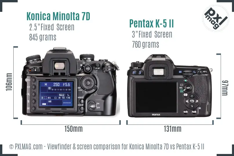 Konica Minolta 7D vs Pentax K-5 II Screen and Viewfinder comparison