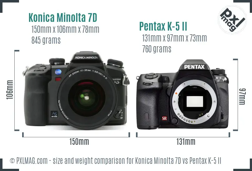 Konica Minolta 7D vs Pentax K-5 II size comparison
