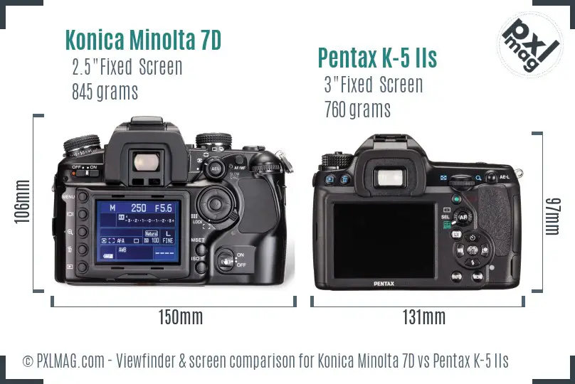 Konica Minolta 7D vs Pentax K-5 IIs Screen and Viewfinder comparison