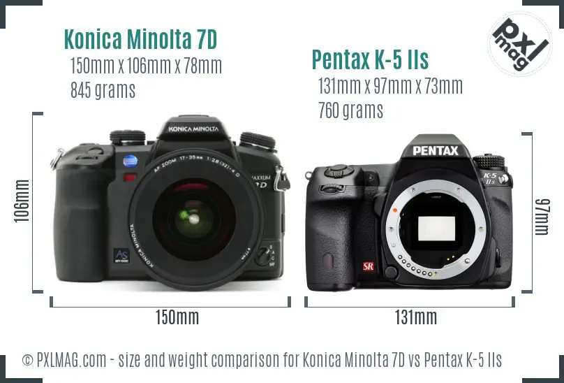 Konica Minolta 7D vs Pentax K-5 IIs size comparison